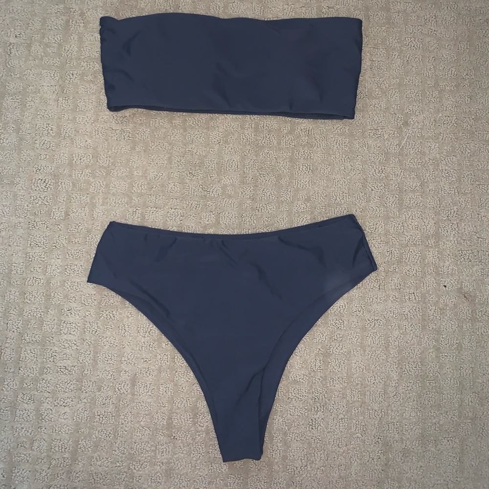 Navy blue bandeau swim set